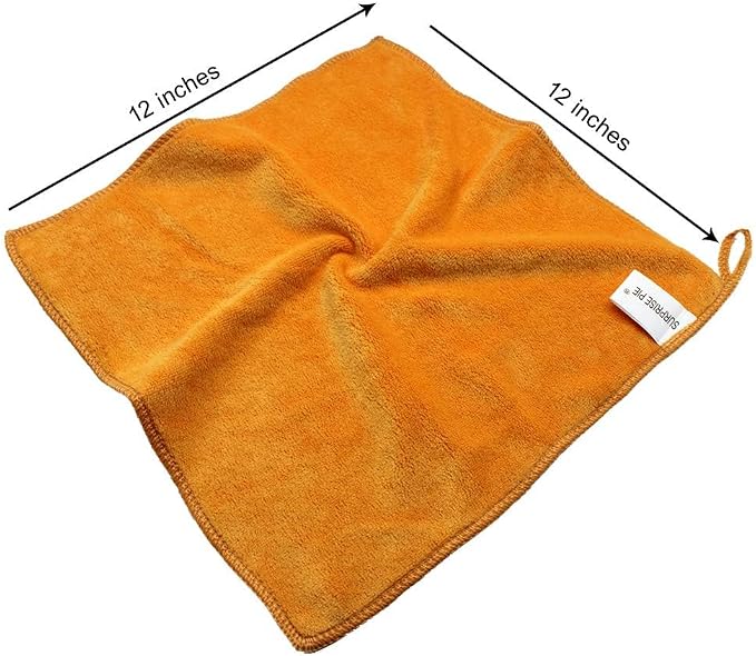 Ultimate Microfiber Cleaning Cloth - Car Drying Towel Scratch-Free, Lint-Free, and Super Absorbent for Drying,Kitchen Towels, Dish rags12x12 Inches Orange-12 Pack