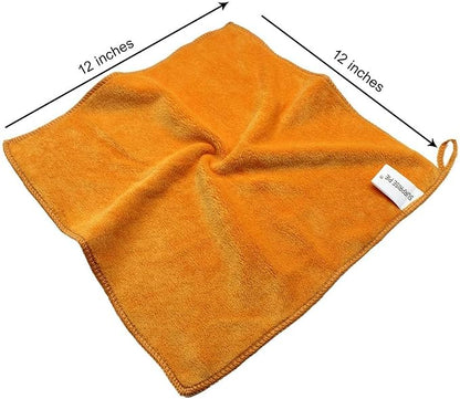 Ultimate Microfiber Cleaning Cloth - Car Drying Towel Scratch-Free, Lint-Free, and Super Absorbent for Drying,Kitchen Towels, Dish rags12x12 Inches Orange-12 Pack