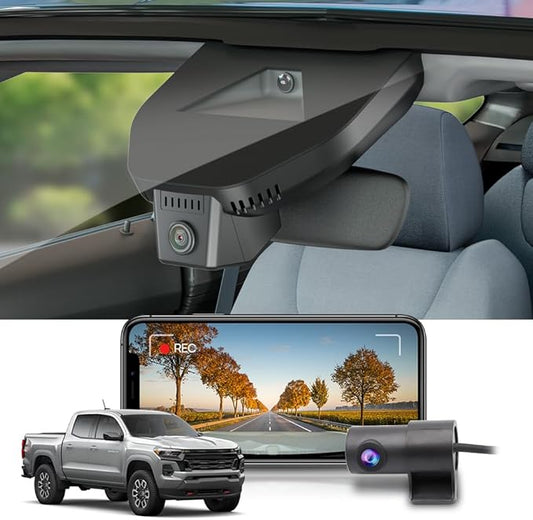 Fitcamx Front 2K+Rear 1080P Dash Cam Adapts for Chevy Colorado 2023-2026 with Auto-Dimming (3rd Gen), OEM Style, Dual HD Video, WiFi & APP, Loop Recording, Gravity Sensor, Easy to Use, 64GB Card