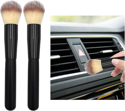 Ziciner 2 PCS Car Detailing Brush, Curved Soft Bristles Auto Removal Dust Collectors, Universal Vehicle Dashboard, Air Conditioner Vents etc Interior Cleaning Tool Accessory (Long-Beige)