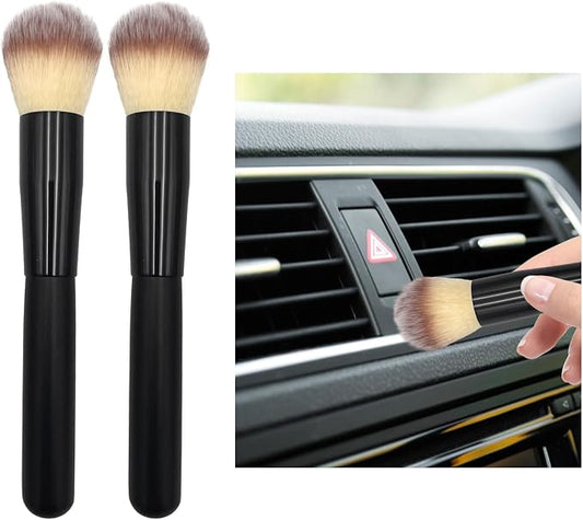 Ziciner 2 PCS Car Detailing Brush, Curved Soft Bristles Auto Removal Dust Collectors, Universal Vehicle Dashboard, Air Conditioner Vents etc Interior Cleaning Tool Accessory (Long-Beige)