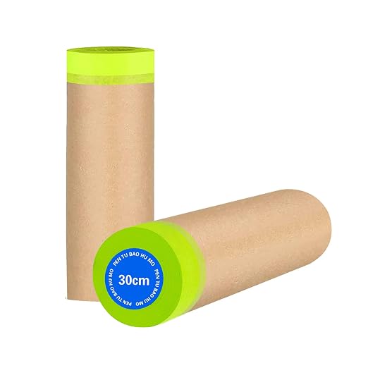 Tape and Drape, 12” x 100 feet Masking Paper for Painting, Pre-Taped Masking Paper with Adhesive, Paint Tape, Car Protection Covering Paper for Car and Furniture, Floor (2 Pack)