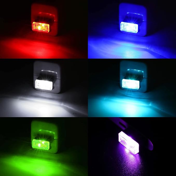 Ziciner 6 PCS USB LED Car Interior Atmosphere Lamp, Portable Mini LED Night Light, Plug-in USB Interface Trunk Ambient Lighting Kit, Universal Interior Accessories for Most Vehicles (6 Color)
