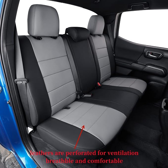 coverdream Custom Front Seat Covers Compatible with Select Toyota Tacoma Double Cab 2016 2017 2018 2019 2020 2021 2022 2023 Models - Leatherette (Black/Gray,Full Set)