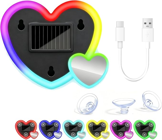 Rechargeable Solar-Powered Wireless Double-Heart LED Light for Car Interior Decorations, with 6 Lighting Modes and Vibration Sensor, Romantic Ambient Gift for Couples/Women/Men, Clorful, 1 Pcs