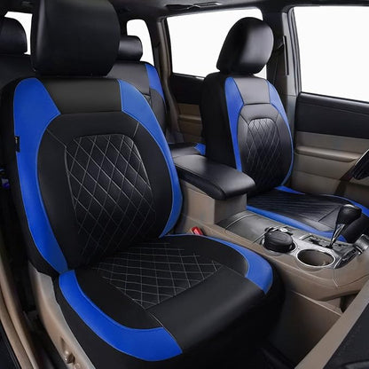 Universal Deluxe Pu Luxury Vinyl Faux Leather Car Seat Covers Two Front 6 Pieces Airbag Compatible Fit for Cars SUV Vehicles (Black and Blue)