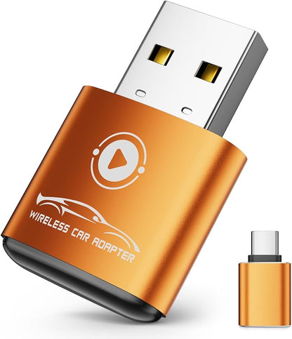 Wireless CarPlay Adapter for Apple iPhone（2026 Upgraded） Mini Design, Converts Factory Wired to Wireless Adapter for CarPlay, Plug and Play, Auto Connect Fast and Stable(Orange)