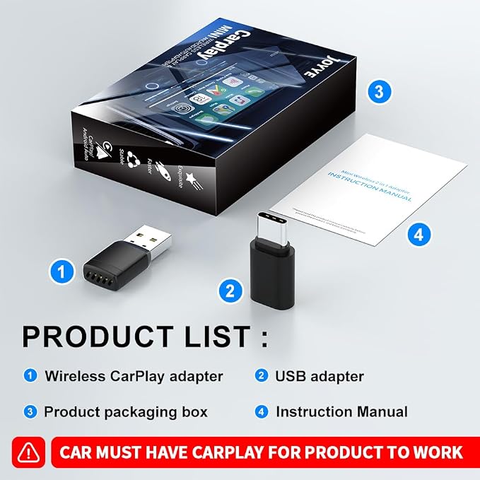Feitenn 2026 New Wireless CarPlay Adapter for iPhone – Convert Wired to Wireless CarPlay, Plug & Play Dongle, Auto Reconnect, Multi-User Support, for Factory Wired CarPlay Cars, iOS 10+ (Black)