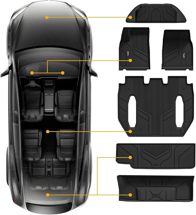 3W Cargo Liner Fit for Tesla Model X 6 Seats 2022-2025(not for 2026) All Weather TPE Custom Fit Floor Liners for Front and Rear Trunk Full Set Car Mats Black