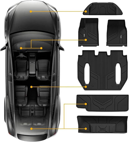 3W Cargo Liner Fit for Tesla Model X 6 Seats 2022-2025(not for 2026) All Weather TPE Custom Fit Floor Liners for Front and Rear Trunk Full Set Car Mats Black