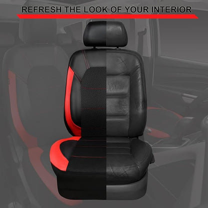 CAR PASS Leather Car Seat Covers Front Seats Only, with Air Mesh Front Seat Covers Breathable, Cool Automotive Seat Covers 2 Pack, Universal Fit Most Cars,SUV,Truck,Van Airbag Compatible(Black & Red)