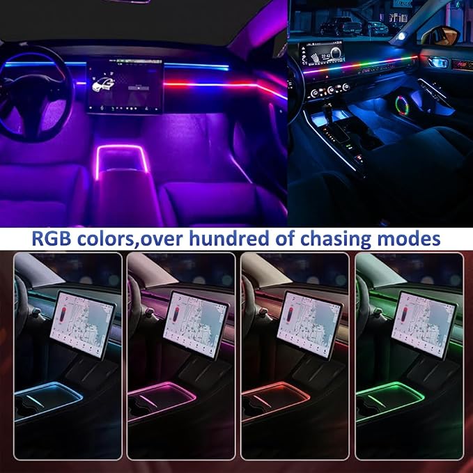 Acrylic Interior Car LED Lights with Remote and Wireless APP, Ambient Lighting Kits Fiber Optic Strip LEDs,16 Million Colors Music&DIY Function (1 in 1)