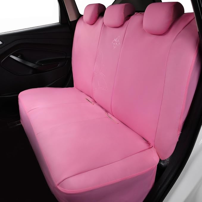 Flying Banner Butterfly car seat Covers ful Set Fashion Universal Lady Woman Female Rear Bench Split Colorized (Full Set - Lace, Solid Pink)