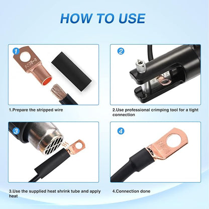 Nilight 150PCS Copper Wire Lugs and Heat Shrink Tubing 2 4 6 8 10 AWG Heavy Duty Battery Terminal Crimp Connectors 70 PCS 80 3:1 Heatshrink Assortment Kit