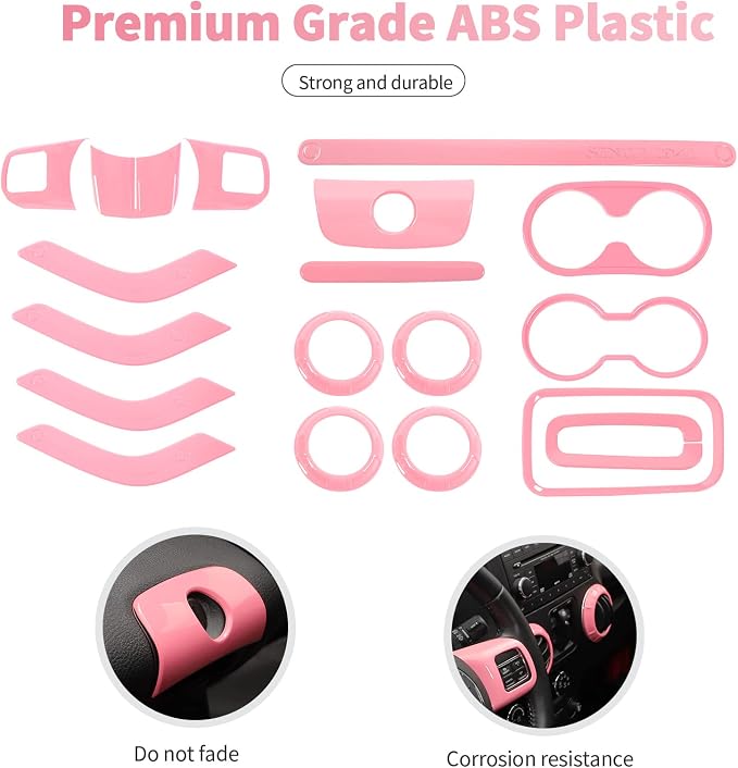 18PCS Full Set Interior Trim Kit for Jeep Wrangler JK JKU 2011-2018 4 Door,Center Console Door Handle Side Outlet Cup Holder Gear Cover Trim (Pink)