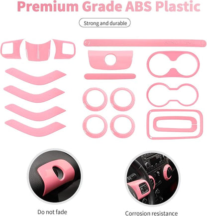 18PCS Full Set Interior Trim Kit for Jeep Wrangler JK JKU 2011-2018 4 Door,Center Console Door Handle Side Outlet Cup Holder Gear Cover Trim (Pink)