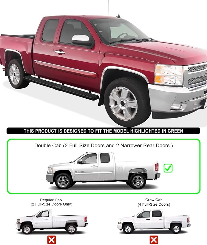 APS (Black 6 inches Wheel to Wheel) Running Boards Nerf Bars Side Steps Compatible with Chevy Silverado GMC Sierra 1500 2500 1999-2013 Double Cab 5.5ft Bed & 2500HD 3500 2001-2014