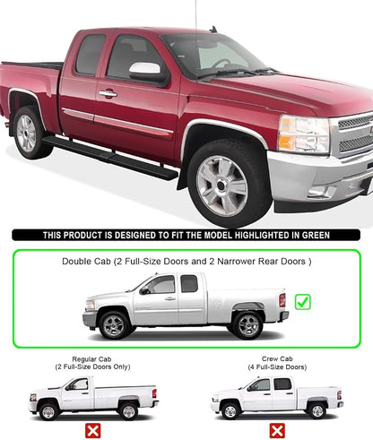 APS (Black 6 inches Wheel to Wheel) Running Boards Nerf Bars Side Steps Compatible with Chevy Silverado GMC Sierra 1500 2500 1999-2013 Double Cab 5.5ft Bed & 2500HD 3500 2001-2014