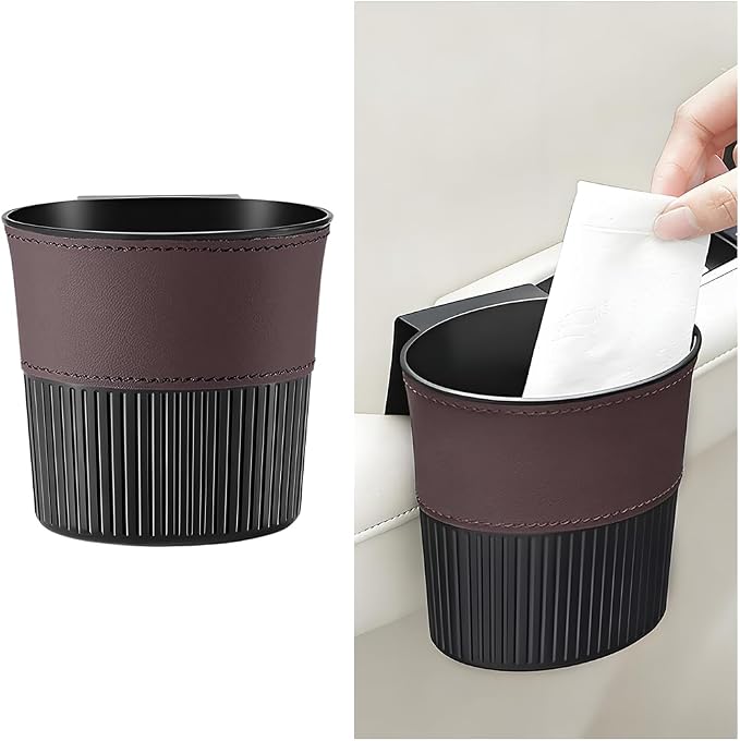 Zpana Car Trash Can, Portable Mini Vehicle Cup Holder Hanging Garbage Container, Multifunctional Automotive Side Door Trash Organizer Can Accessories, Universal for SUV, Sedan, Truck (Brown)