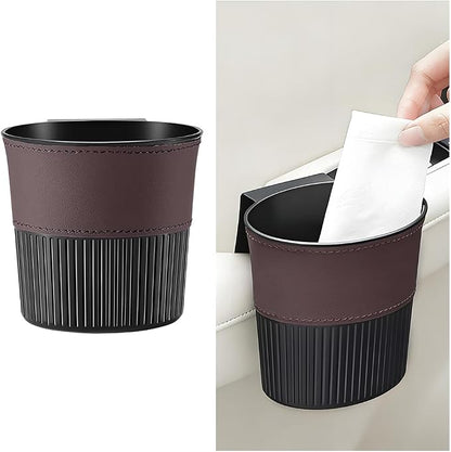 Zpana Car Trash Can, Portable Mini Vehicle Cup Holder Hanging Garbage Container, Multifunctional Automotive Side Door Trash Organizer Can Accessories, Universal for SUV, Sedan, Truck (Brown)