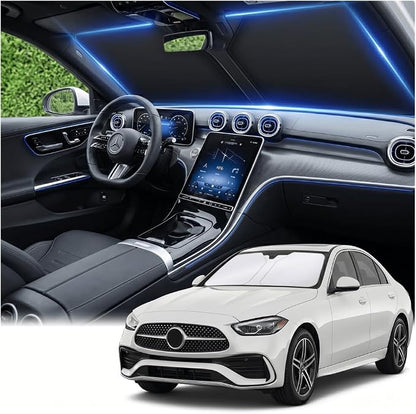 Windshield Sun Shade for Benz C-Class 2008-2024 2025 Sunshade Front Window Shade Custom Fit C-Class W205 C250 C300 C400 SLK SLS CLA CLS CL-Class Sun Visor Foldable Shade Blocks UV Rays Accessories