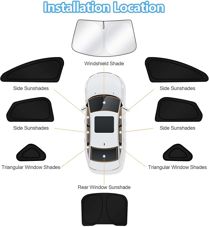 KUST Car Window Shades for 2013-2021 Ford Fusion Accessories Windshield Sun Shade Side Rear Window Covers Sunshade Privacy Protection for Camping Blackout UV Block Full Set 8PCS