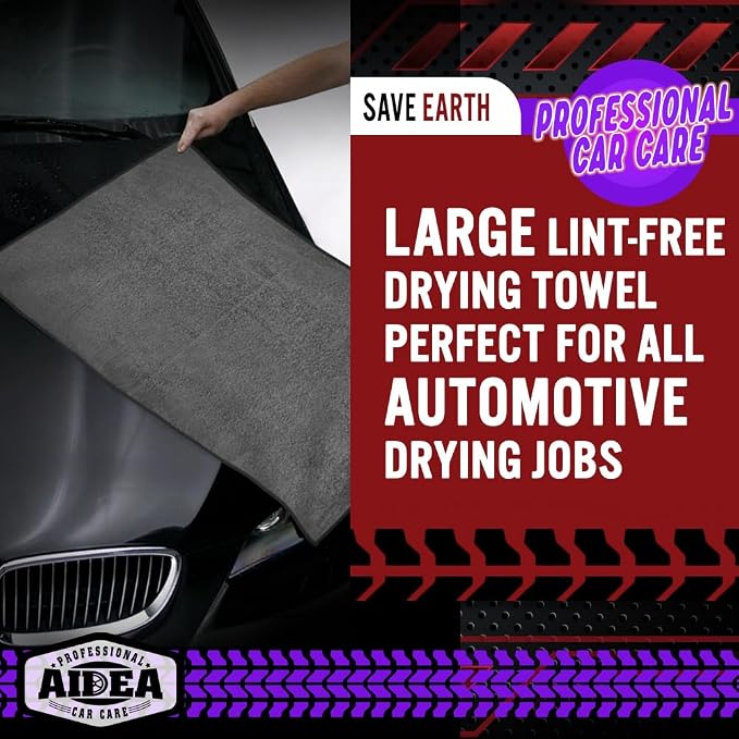 AIDEA Microfiber Towels for Cars-2PK, Large Professional Car Drying Towel, Scratch-Free & Absorbent Drying Towel for Cars, SUVs, RVs, Trucks, and Boats, 24inx 31in, Grey