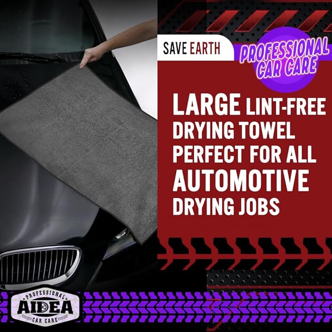 AIDEA Microfiber Towels for Cars-4PK, Large Professional Car Drying Towel, Scratch-Free & Absorbent Drying Towel for Cars, SUVs, RVs, Trucks, and Boats, 24inx 31in, Grey