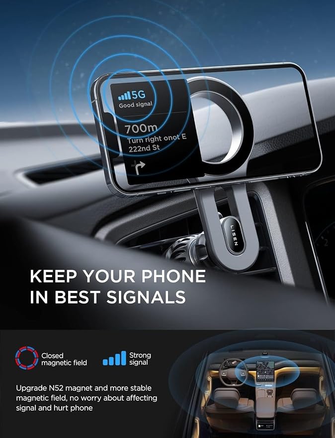 LISEN for MagSafe Car Mount, 2026 Magnetic Phone Holders for Car Air Vent Phone Mount [Ultra-Magnetic] Hands Free Cell Phone Holder Car Accessories Gifts for Men Women fit iPhone 17 16 15 14 13 Purple