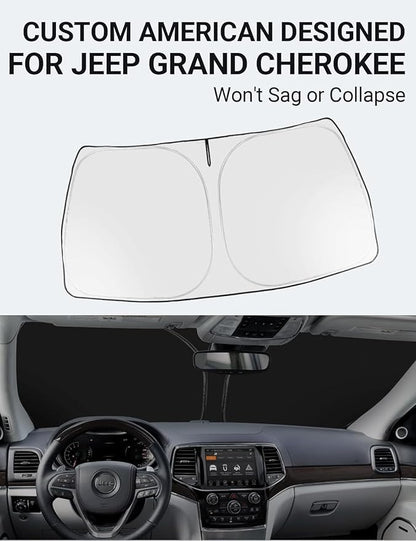 Proadsy Windshield Sun Shade for Jeep Grand Cherokee 2014-2025 2026 4-Layer Foldable Front Sunshade Protector Sun Visor Blocks UV Rays Keep Car Cooler