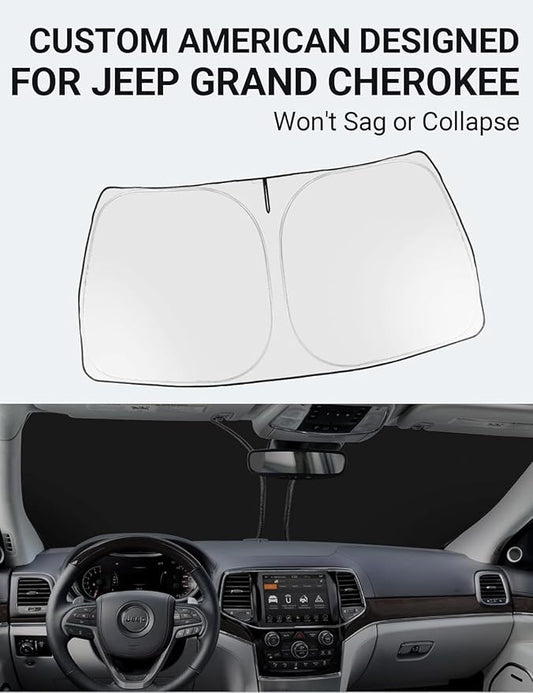 Proadsy Windshield Sun Shade for Jeep Grand Cherokee 2014-2025 2026 4-Layer Foldable Front Sunshade Protector Sun Visor Blocks UV Rays Keep Car Cooler