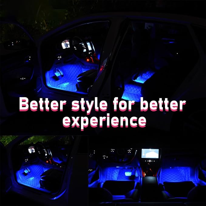 Car LED Strip Light, 24 LEDs RGB Neon Interior Atmosphere Lights, 12V Under Dash Ambient Night Light, Cigarette Lighter Auto Interior Decorative Lamp, Car Accessories (Blue)