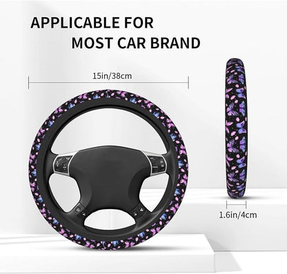Purple Butterfly Steering Wheel Cover 15 Inch with 2 Pieces Car Coaster | Anti-Slip Breathable Universal for Car Steering Wheel Covers Suitable for Men Women