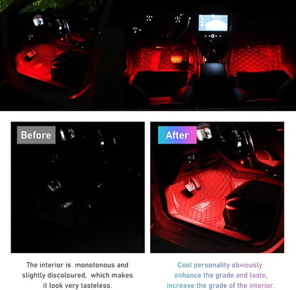 Ohleats Car LED Strip Light, 24 LED RGB Auto Interior Atmosphere Lights, Cigarette Lighter Under Dash Ambient Night Light, Interior Decorative Lamp Lighting Kit Car Accessories (Red)