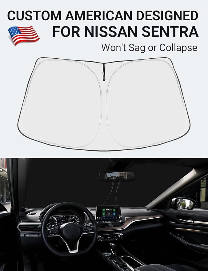 Proadsy Windshield Sun Shade for Nissan Sentra 2026 2025 2024 2023 2022 2021 2020 Custom Fit S, SV, SR, Sedan Accessories Foldable Sunshde Protector Blocks UV Rays Keep Car Cooler