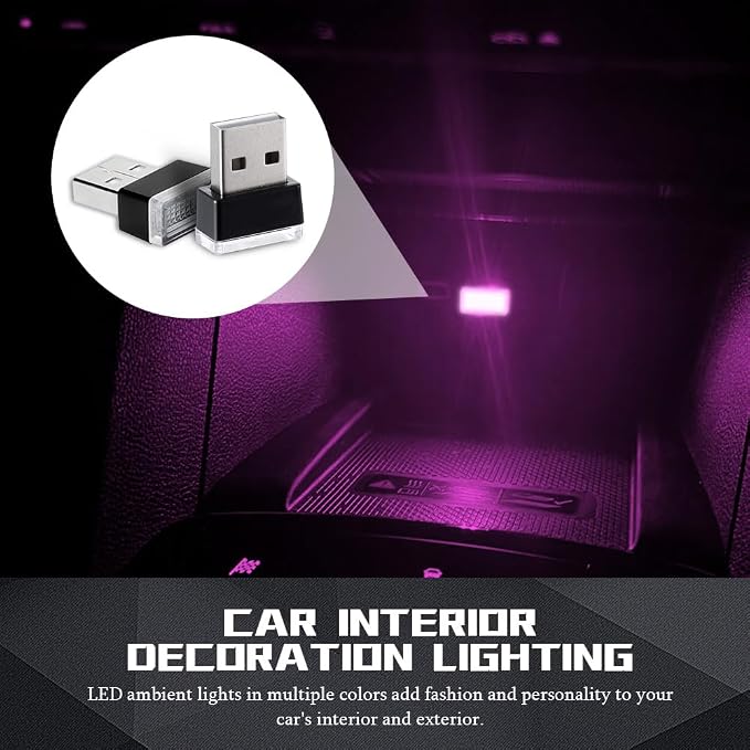 deemars 2PCS USB LED Car Interior Atmosphere Lamp, Car Night Lights, Mini USB LED Decoration Light Ambient Interior Light, Car Accessories Plug-in Interface Ambient Lighting Kit for Most Cars