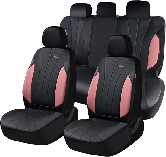 Coverado Automotive Car Seat Covers, Luxury Seat Covers Full Set, Leather Car Seat Protectors with Storage Bags, Pink Driver Seat Covers Universal Fit for SUVs Trucks Sedans