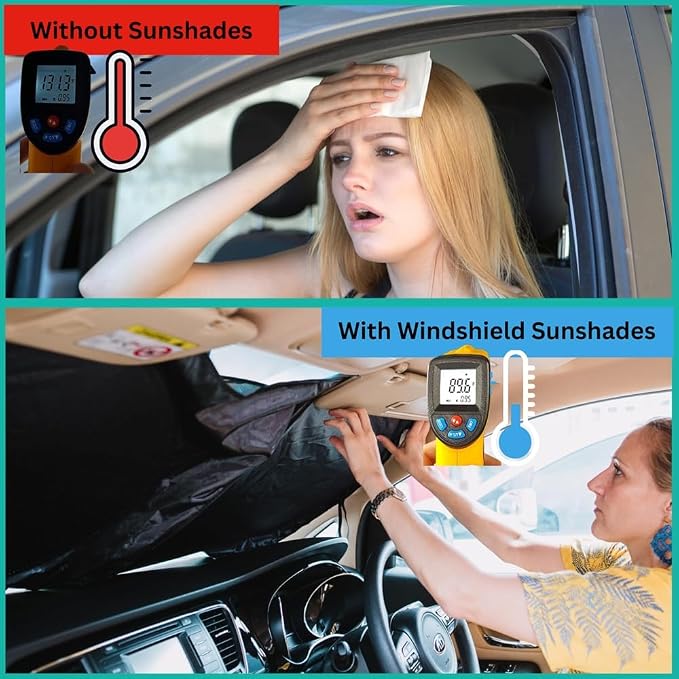 Windshield Sun Shade - Certified 99.87% UVB & 99.02% UVA Protection Car Sun Shade. Award Winning Sunshade for Car Windshield with Patented Technology. Size L 60"x30" Car Window Shades by Kinder Fluff