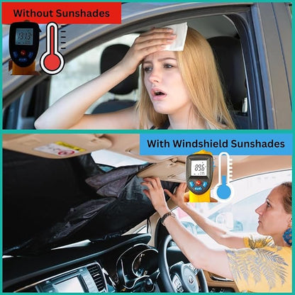 Windshield Sun Shade - Certified 99.87% UVB & 99.02% UVA Protection Car Sun Shade. Award Winning Sunshade for Car Windshield with Patented Technology. Size L 60"x30" Car Window Shades by Kinder Fluff