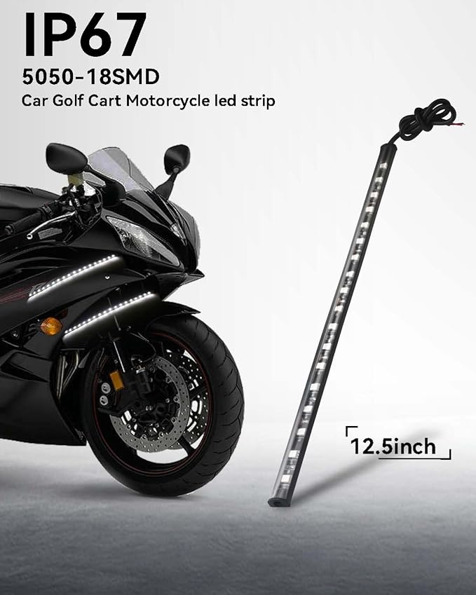 Keiurot 12V Led Light Strip 32CM Waterproof White Led Strip Lights for Cars Motorcycles Golf Cart Interior & Exterior Marine Boat 12V 5050 18SMD,Pack of 4