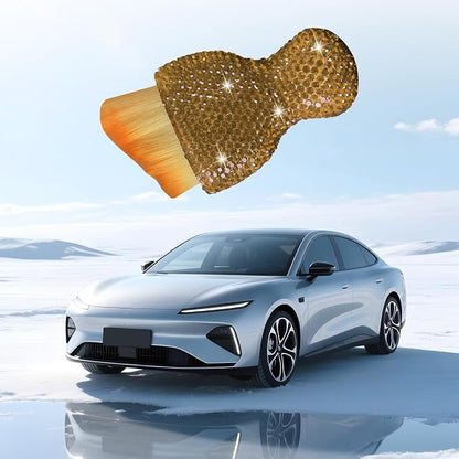 Bling Car Detailing Brush, Crystal Rhinestone Non-Scratch Vehicle Cleaning Dust Brush for Air Vent & Dashboard, Soft Bristles Automotive Interior Cleaning Tool, Universal Fit (Light Tea)