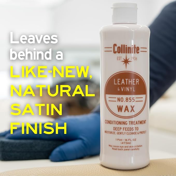 Collinite 855 Leather & Vinyl Wax Restores Conditions & Protects in One Step Rich Satin Natural Finish For Leather and Vinyl For Boats, RVs & Automobiles - (16 fl oz)