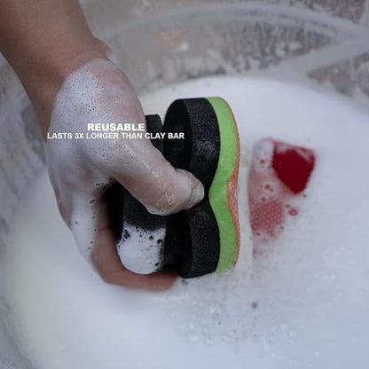 2 Pcs Hand Clay Bar Pad for Car Detailing, Synthetic Decontamination Clay Pad for Cleaning, Removing Paint Contaminant, and Creating a Smooth Surface, Sponge Absorbs Water and Soap