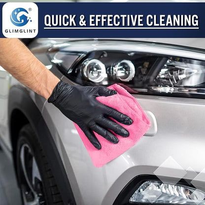 GLIMGLINT Pink Microfiber Cleaning Cloth,12PK Reusable Cleaning Rags, Highly Absorbent Shop Rags Bulk, All-Purpose Car Cleaning Towels for TV Screen, Kitchen, Bathroom, Restaurant Garage, 14"X12"