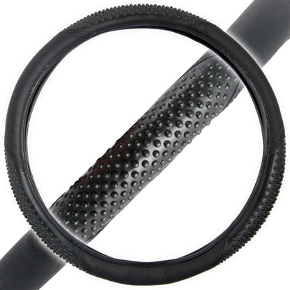 BDK Sporty Two Tone Ergonomic Grip Steering Wheel Cover - Massaging Gel Grip for Standard Size Wheels 14.5-15 inch Black/Black