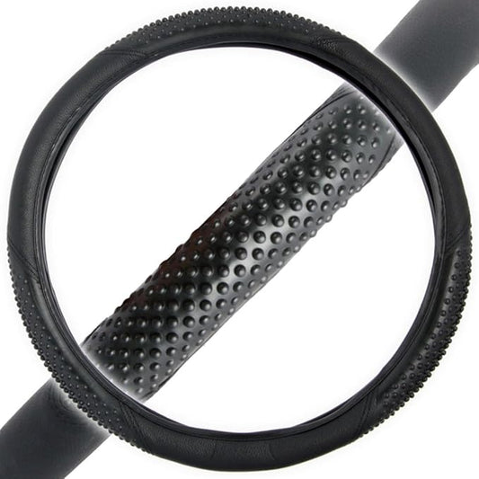 BDK Sporty Two Tone Ergonomic Grip Steering Wheel Cover - Massaging Gel Grip for Standard Size Wheels 14.5-15 inch Black/Black