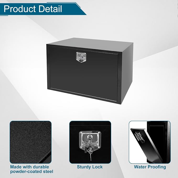 36"X23"X23" Underbody Truck Box Black Heavy Duty Steel Trailer Box Pick Up Truck Tool Box Storage Organizer w/Lock & eys