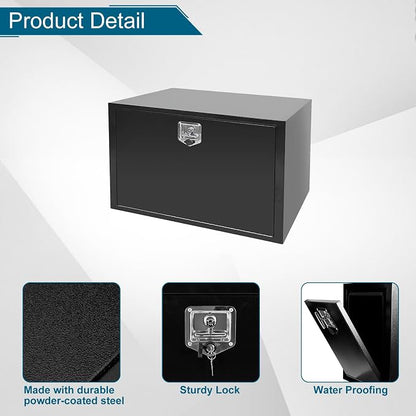 36"X23"X23" Underbody Truck Box Black Heavy Duty Steel Trailer Box Pick Up Truck Tool Box Storage Organizer w/Lock & eys