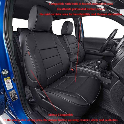 EKR Custom Fit Tacoma Front Car Seat Covers for Toyota Tacoma 2016 2017 2018 2019 2020 2021 2022 2023 Double Cab/Access Cab - Front Row Only,Faux Leather(Black)