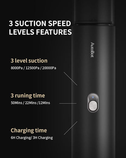 AutoBot Car Vacuum Portable Cordless - 20000PA Handheld Vacuum for Pet Hair, 50 Min Runtime with 5 Attachments & Flexible Hose, 3Hr Fast Charge for Cars, Trucks, Home Cleaning (Type-C)